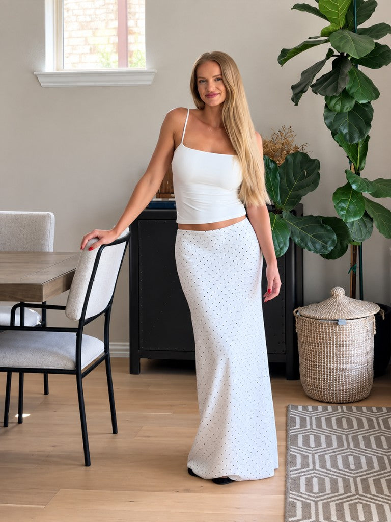 A maxi skirt sewn from an ALTR HOUSE custom sewing pattern